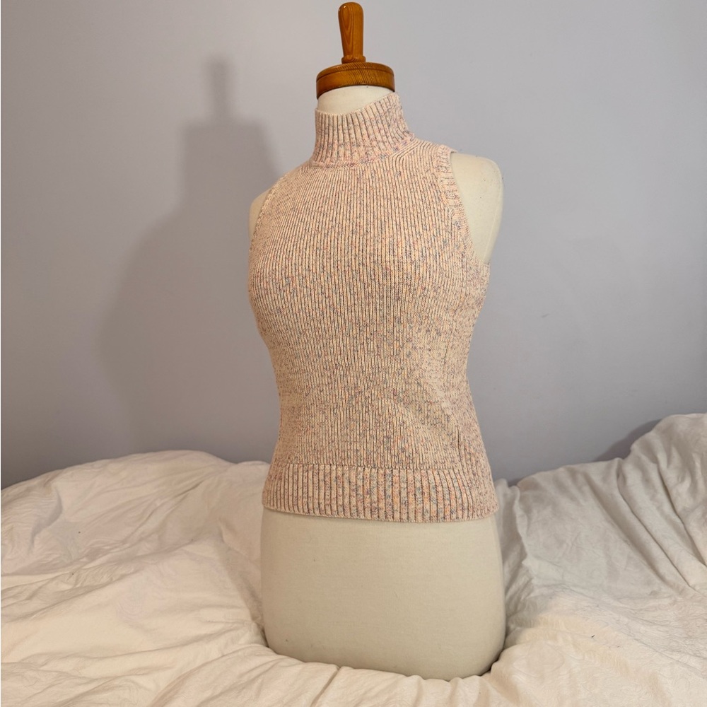 GAP Speckled Sleeveless Turtleneck Sweater - Cream and Pink